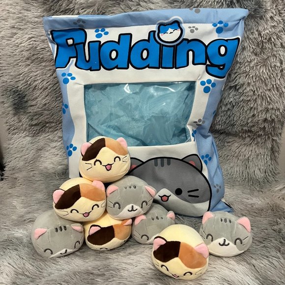Blue Cat Snack Pillow plush with 8 mini Stuffed Toy - Picture 1 of 4